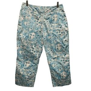 Lilly‎ Pulitzer Blue White Floral Lion Capri Pants 10